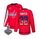 Men's Adidas Washington Capitals #32 Dale Hunter Authentic Red USA Flag Fashion 2018 Stanley Cup Final NHL Jersey