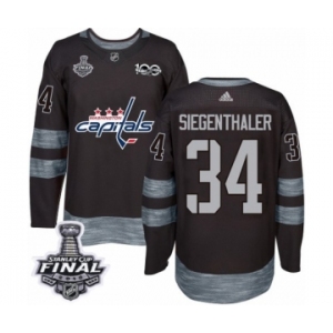 Men's Adidas Washington Capitals #34 Jonas Siegenthaler Authentic Black 1917-2017 100th Anniversary 2018 Stanley Cup Final NHL Jersey