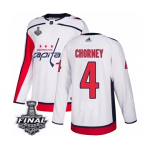 Men's Adidas Washington Capitals #4 Taylor Chorney Authentic White Away 2018 Stanley Cup Final NHL Jersey
