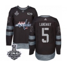 Men's Adidas Washington Capitals #5 Rod Langway Authentic Black 1917-2017 100th Anniversary 2018 Stanley Cup Final NHL Jersey