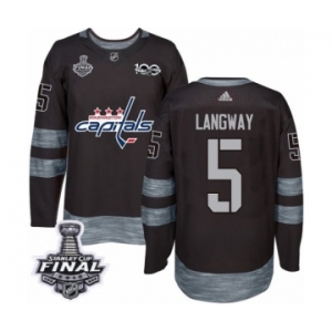 Men's Adidas Washington Capitals #5 Rod Langway Authentic Black 1917-2017 100th Anniversary 2018 Stanley Cup Final NHL Jersey