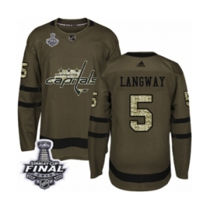 Men's Adidas Washington Capitals #5 Rod Langway Authentic Green Salute to Service 2018 Stanley Cup Final NHL Jersey