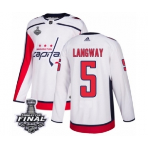 Men's Adidas Washington Capitals #5 Rod Langway Authentic White Away 2018 Stanley Cup Final NHL Jersey