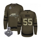 Men's Adidas Washington Capitals #55 Aaron Ness Authentic Green Salute to Service 2018 Stanley Cup Final NHL Jersey