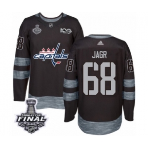 Men's Adidas Washington Capitals #68 Jaromir Jagr Authentic Black 1917-2017 100th Anniversary 2018 Stanley Cup Final NHL Jersey