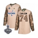 Men's Adidas Washington Capitals #74 John Carlson Authentic Camo Veterans Day Practice 2018 Stanley Cup Final NHL Jersey