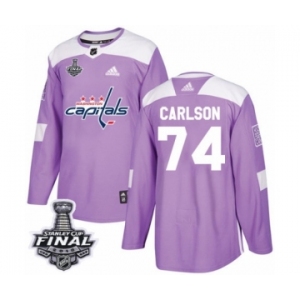 Men's Adidas Washington Capitals #74 John Carlson Authentic Purple Fights Cancer Practice 2018 Stanley Cup Final NHL Jersey