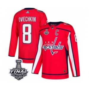 Men's Adidas Washington Capitals #8 Alex Ovechkin Authentic Red Home 2018 Stanley Cup Final NHL Jersey