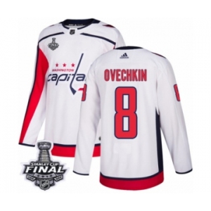 Men's Adidas Washington Capitals #8 Alex Ovechkin Authentic White Away 2018 Stanley Cup Final NHL Jersey