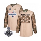 Men's Adidas Washington Capitals #92 Evgeny Kuznetsov Authentic Camo Veterans Day Practice 2018 Stanley Cup Final NHL Jersey