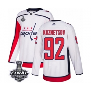 Men's Adidas Washington Capitals #92 Evgeny Kuznetsov Authentic White Away 2018 Stanley Cup Final NHL Jersey