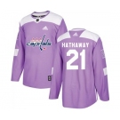 Men's Washington Capitals #21 Garnet Hathaway Adidas Authentic Fights Cancer Practice Jersey - Purple