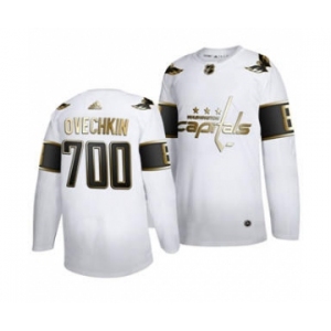 Men's Washington Capitals #8 Alexander Ovechkin 700 Goals Career White Golden Editon Limited Stitched Hockey Jersey