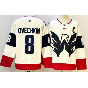 Men's Washington Capitals #8 Alexander Ovechkin White Navy With C Patch Stadium Series Stitched Hockey Jersey