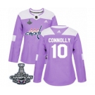 Women Adidas Washington Capitals #10 Brett Connolly Authentic Purple Fights Cancer Practice 2018 Stanley Cup Final Champions NHL Jersey