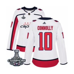 Women Adidas Washington Capitals #10 Brett Connolly Authentic White Away 2018 Stanley Cup Final Champions NHL Jersey