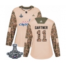 Women Adidas Washington Capitals #11 Mike Gartner Authentic Camo Veterans Day Practice 2018 Stanley Cup Final Champions NHL Jersey