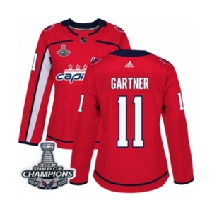 Women Adidas Washington Capitals #11 Mike Gartner Authentic Red Home 2018 Stanley Cup Final Champions NHL Jersey