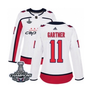 Women Adidas Washington Capitals #11 Mike Gartner Authentic White Away 2018 Stanley Cup Final Champions NHL Jersey