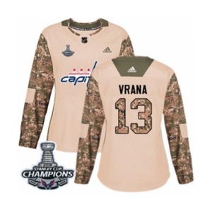 Women Adidas Washington Capitals #13 Jakub Vrana Authentic Camo Veterans Day Practice 2018 Stanley Cup Final Champions NHL Jersey