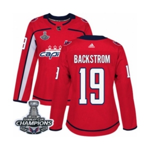 Women Adidas Washington Capitals #19 Nicklas Backstrom Authentic Red Home 2018 Stanley Cup Final Champions NHL Jersey