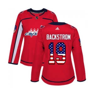 Women Adidas Washington Capitals #19 Nicklas Backstrom Authentic Red USA Flag Fashion NHL Jersey