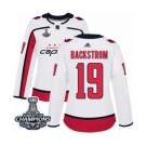 Women Adidas Washington Capitals #19 Nicklas Backstrom Authentic White Away 2018 Stanley Cup Final Champions NHL Jersey