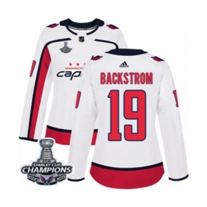 Women Adidas Washington Capitals #19 Nicklas Backstrom Authentic White Away 2018 Stanley Cup Final Champions NHL Jersey