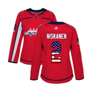 Women Adidas Washington Capitals #2 Matt Niskanen Authentic Red USA Flag Fashion NHL Jersey