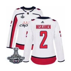 Women Adidas Washington Capitals #2 Matt Niskanen Authentic White Away 2018 Stanley Cup Final Champions NHL Jersey