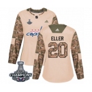 Women Adidas Washington Capitals #20 Lars Eller Authentic Camo Veterans Day Practice 2018 Stanley Cup Final Champions NHL Jersey