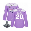 Women Adidas Washington Capitals #20 Lars Eller Authentic Purple Fights Cancer Practice 2018 Stanley Cup Final Champions NHL Jersey