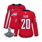 Women Adidas Washington Capitals #20 Lars Eller Authentic Red Home 2018 Stanley Cup Final Champions NHL Jersey