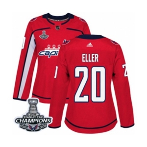 Women Adidas Washington Capitals #20 Lars Eller Authentic Red Home 2018 Stanley Cup Final Champions NHL Jersey