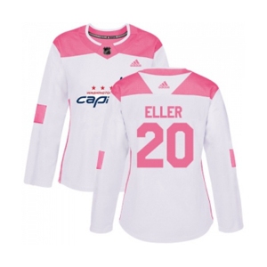 Women Adidas Washington Capitals #20 Lars Eller Authentic White Pink Fashion NHL Jersey