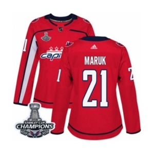 Women Adidas Washington Capitals #21 Dennis Maruk Authentic Red Home 2018 Stanley Cup Final Champions NHL Jersey