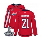 Women Adidas Washington Capitals #21 Lucas Johansen Authentic Red Home 2018 Stanley Cup Final Champions NHL Jersey