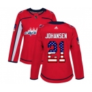 Women Adidas Washington Capitals #21 Lucas Johansen Authentic Red USA Flag Fashion NHL Jersey