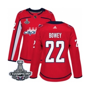 Women Adidas Washington Capitals #22 Madison Bowey Authentic Red Home 2018 Stanley Cup Final Champions NHL Jersey