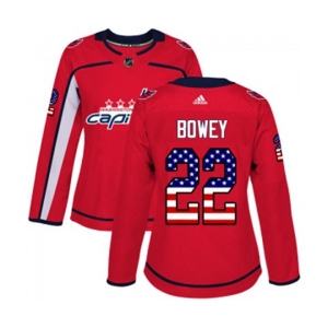 Women Adidas Washington Capitals #22 Madison Bowey Authentic Red USA Flag Fashion NHL Jersey