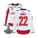 Women Adidas Washington Capitals #22 Madison Bowey Authentic White Away 2018 Stanley Cup Final Champions NHL Jersey