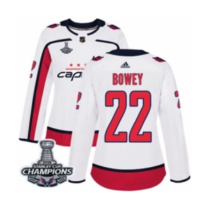 Women Adidas Washington Capitals #22 Madison Bowey Authentic White Away 2018 Stanley Cup Final Champions NHL Jersey
