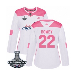 Women Adidas Washington Capitals #22 Madison Bowey Authentic White Pink Fashion 2018 Stanley Cup Final Champions NHL Jersey