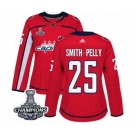 Women Adidas Washington Capitals #25 Devante Smith-Pelly Authentic Red Home 2018 Stanley Cup Final Champions NHL Jersey
