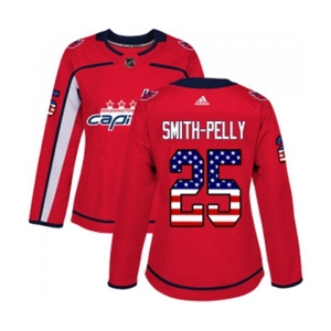 Women Adidas Washington Capitals #25 Devante Smith-Pelly Authentic Red USA Flag Fashion NHL Jersey