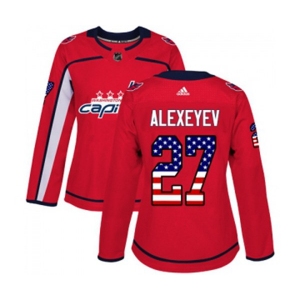 Women Adidas Washington Capitals #27 Alexander Alexeyev Authentic Red USA Flag Fashion NHL Jersey