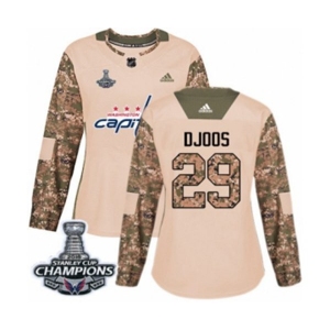 Women Adidas Washington Capitals #29 Christian Djoos Authentic Camo Veterans Day Practice 2018 Stanley Cup Final Champions NHL Jersey