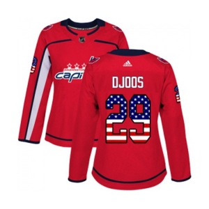 Women Adidas Washington Capitals #29 Christian Djoos Authentic Red USA Flag Fashion NHL Jersey