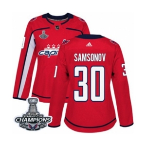 Women Adidas Washington Capitals #30 Ilya Samsonov Authentic Red Home 2018 Stanley Cup Final Champions NHL Jersey