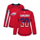 Women Adidas Washington Capitals #30 Ilya Samsonov Authentic Red USA Flag Fashion NHL Jersey